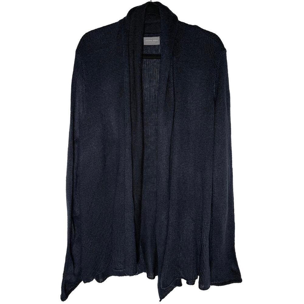 Wooden Ships Women's Navy Open Front Cardigan Sweater Acrylic Mohair Wool Blend - Picture 3 of 8